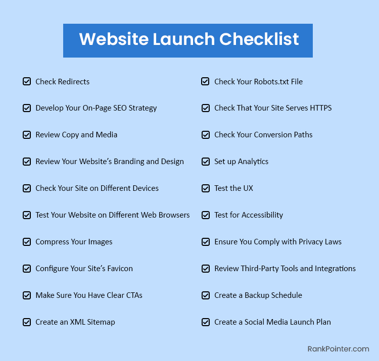 checklist for website launch